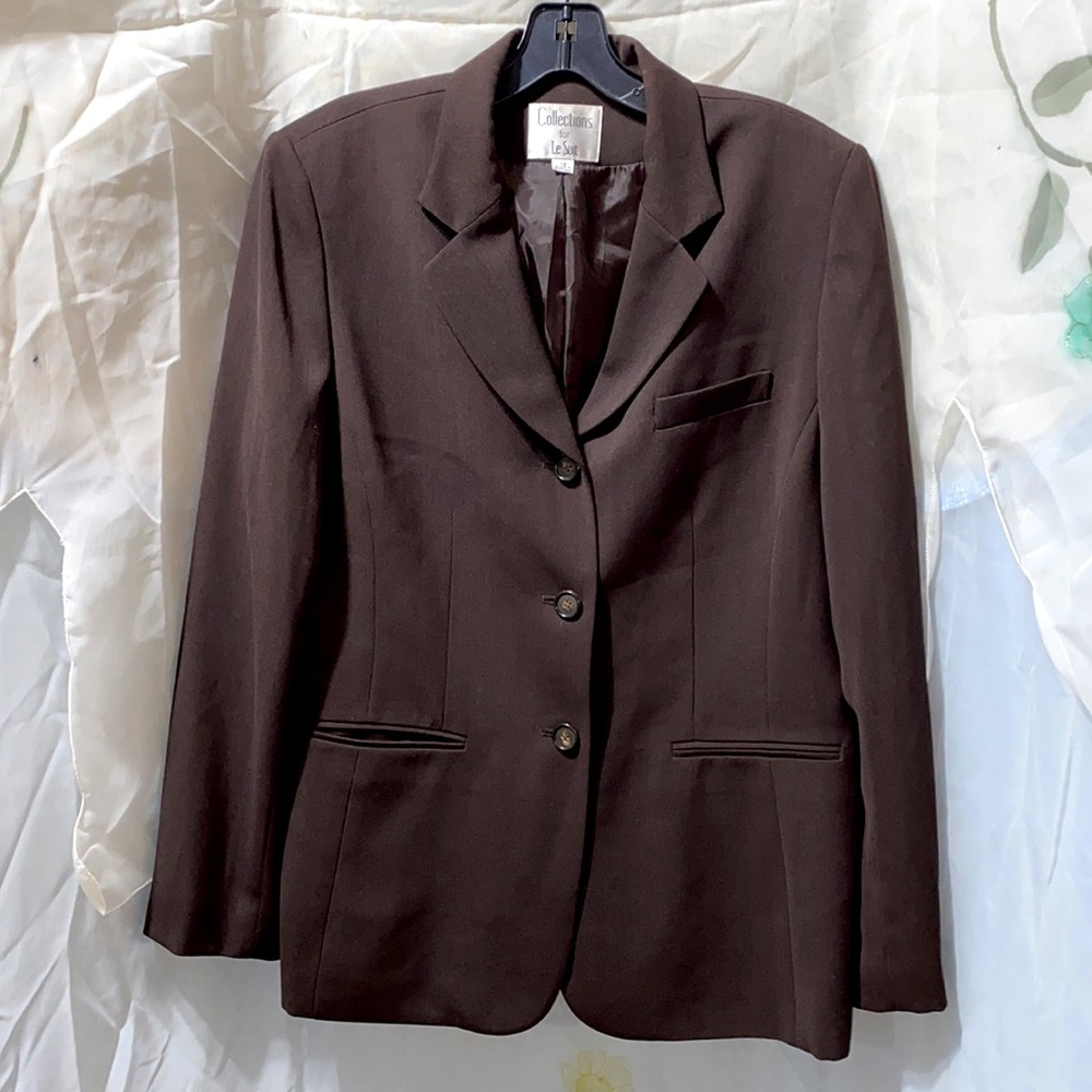 LE SUIT : COLLECTIONS HERRINGBONE BROWN 3-BUTTON SUIT BLAZER SZ 12